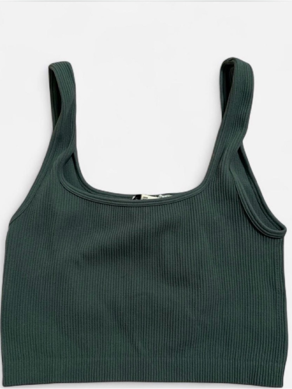 Zara Ribbed Square Neck Crop Tank - Teal Green